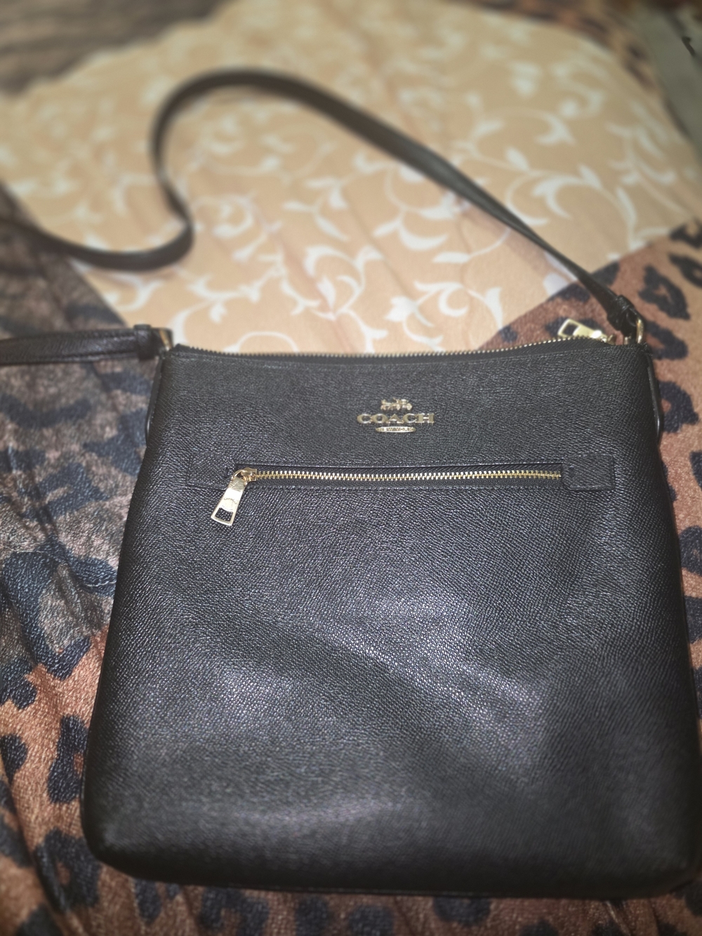 Coach Black Leather Rowan File Crossbody with Gold Hardware